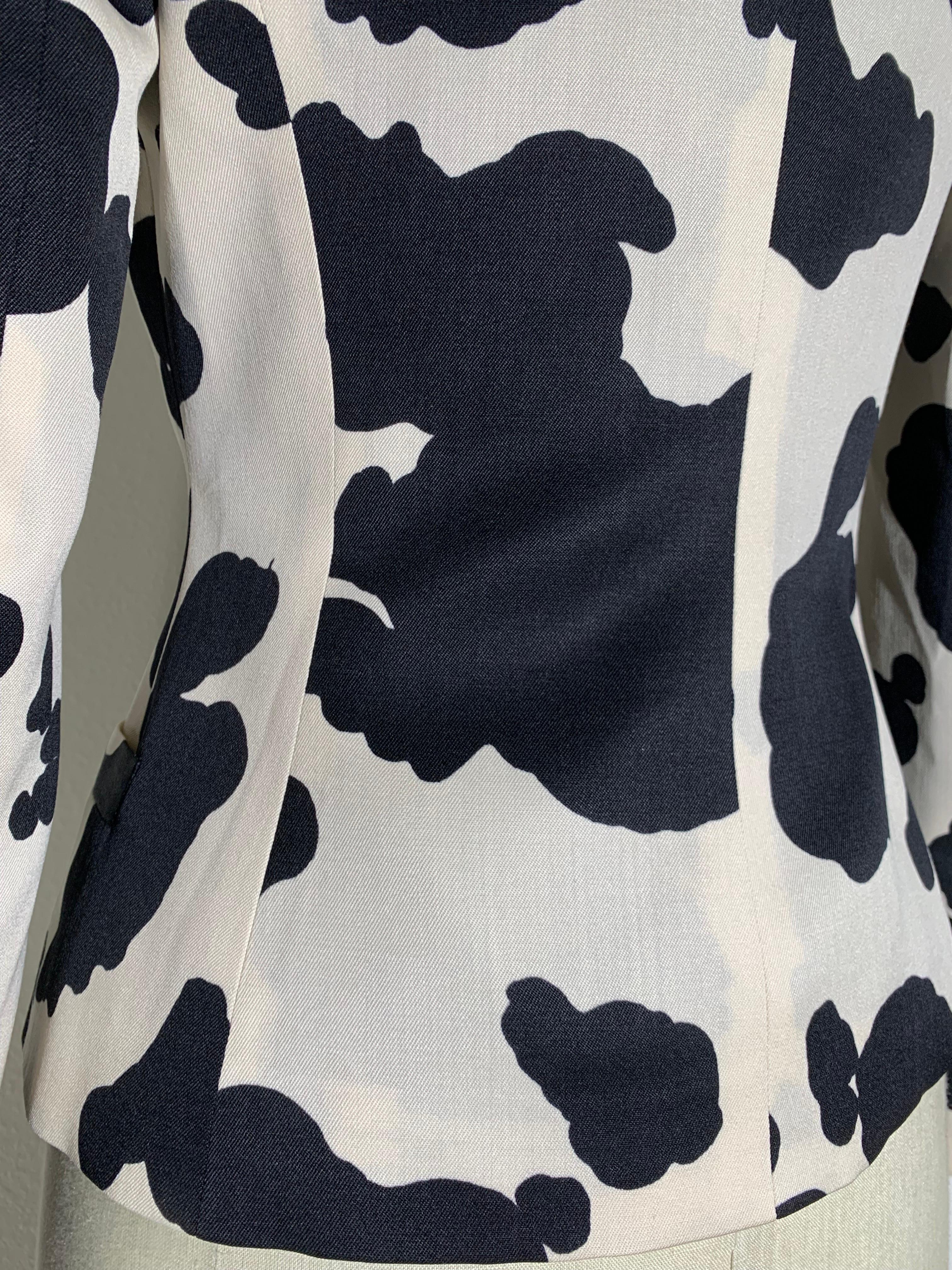 Gianni Versace Black/White Cow Print Wool Gabardine Jacket w Single Button For Sale 6