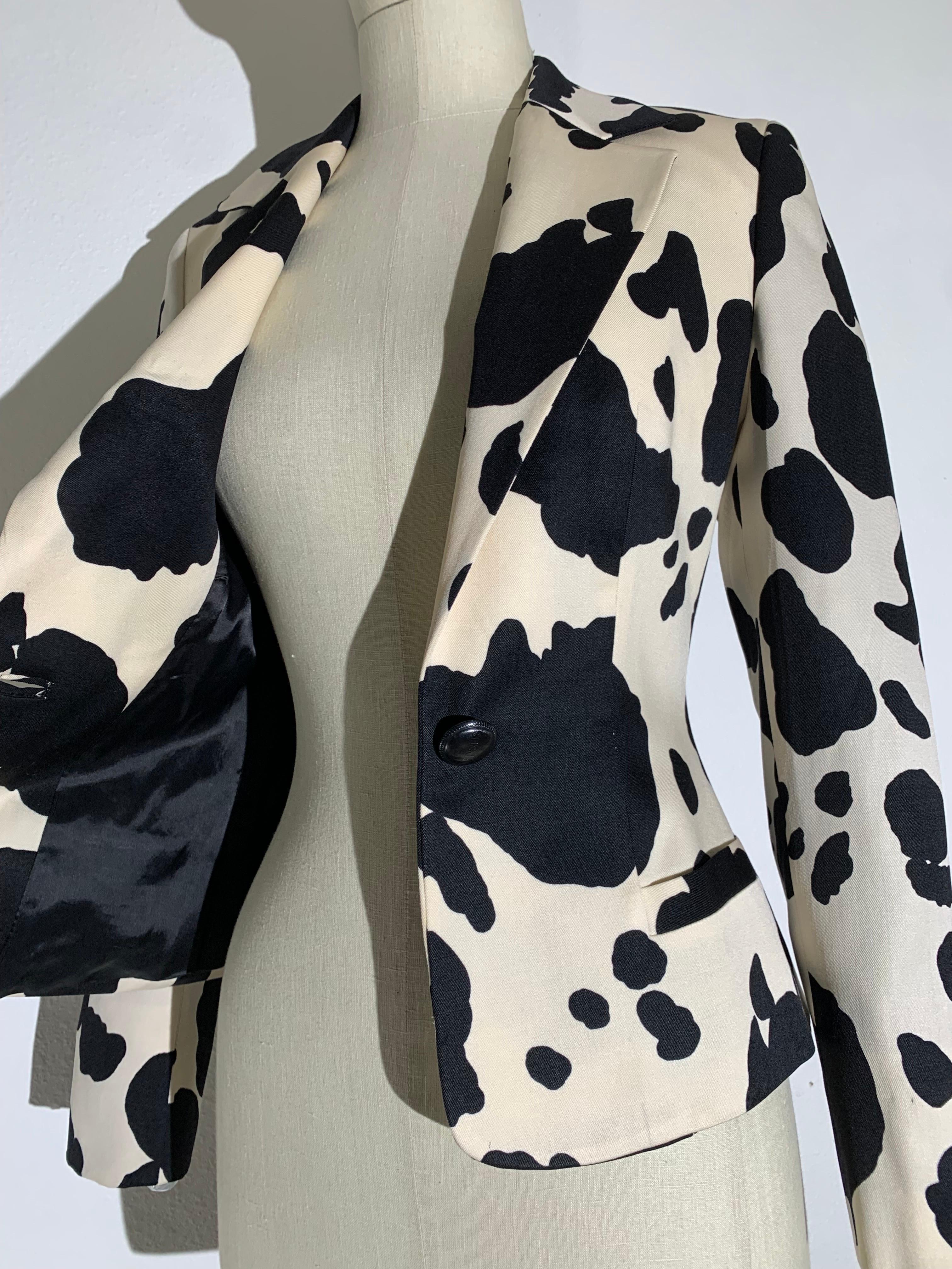 Gianni Versace Black/White Cow Print Wool Gabardine Jacket w Single Button For Sale 8