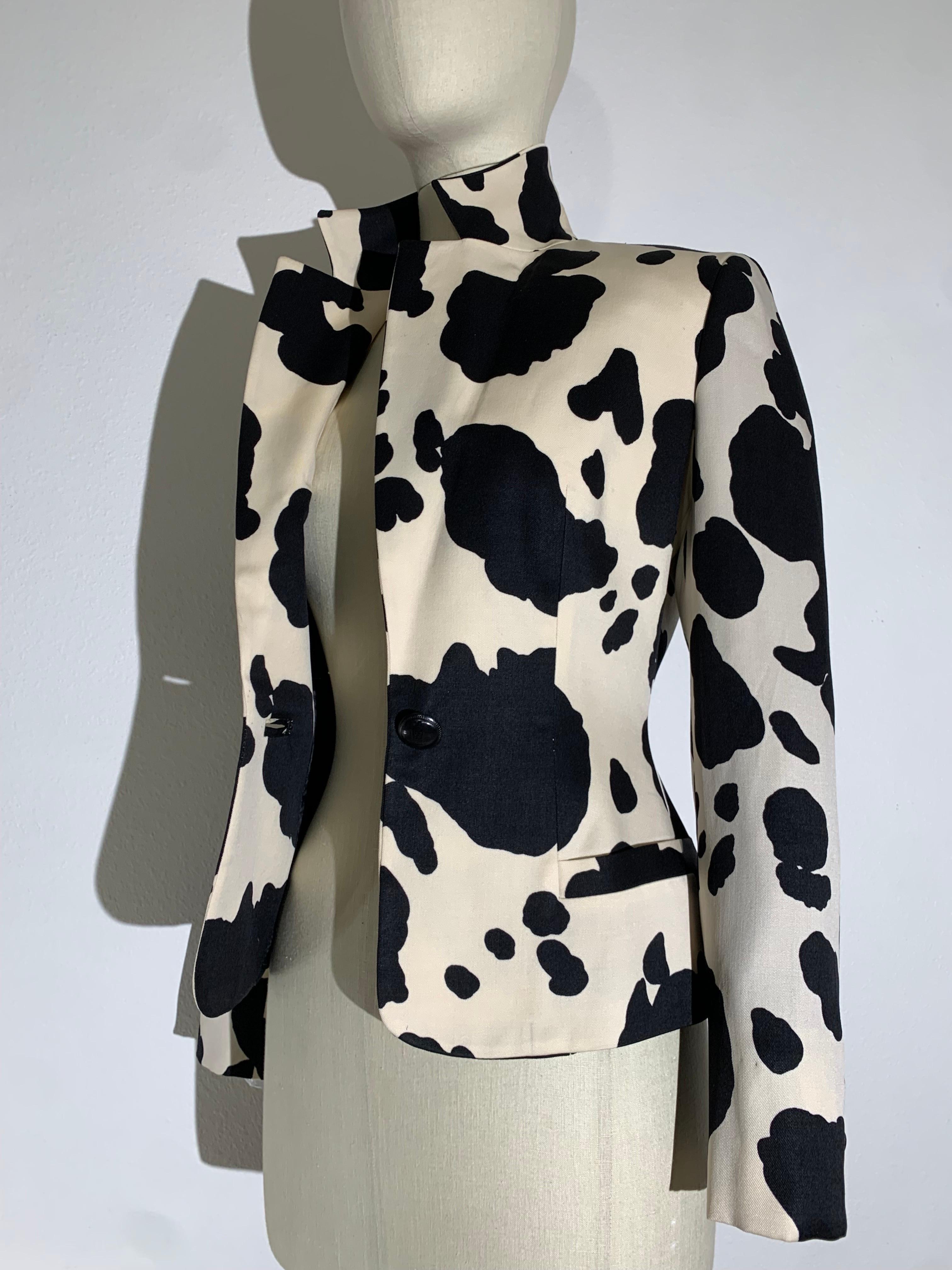 Gianni Versace Black/White Cow Print Wool Gabardine Jacket w Single Button For Sale 9