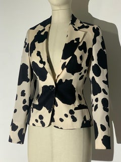 Gianni Versace Black/White Cow Print Wool Gabardine Jacket w Single Button