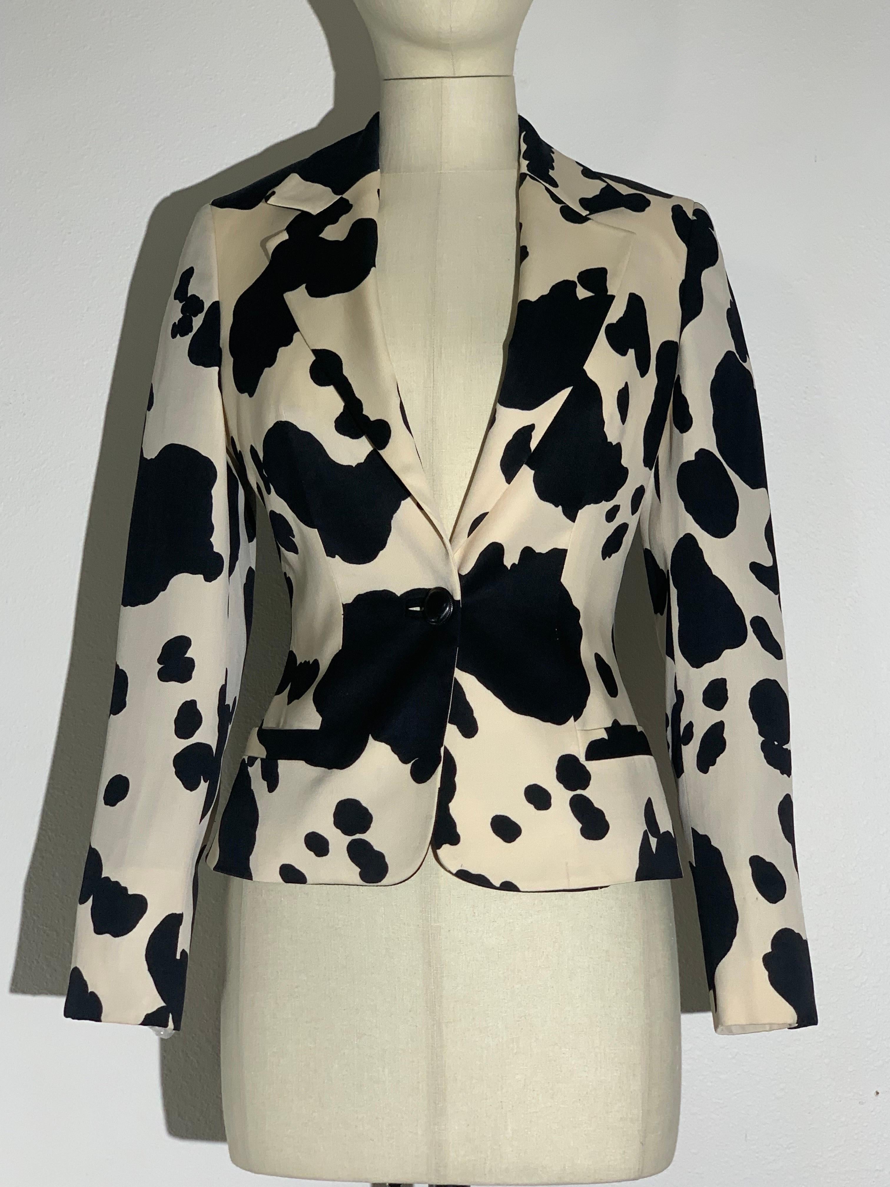 Gianni Versace Black/White Cow Print Wool Gabardine Jacket w Single Button In Excellent Condition For Sale In Gresham, OR