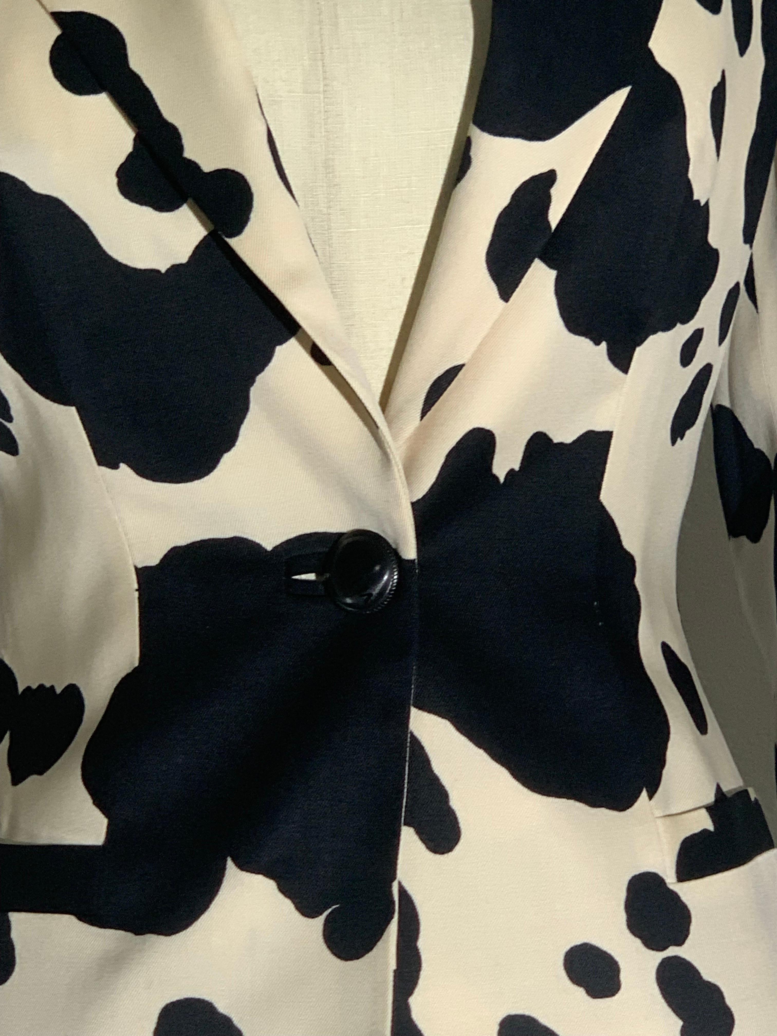 Women's Gianni Versace Black/White Cow Print Wool Gabardine Jacket w Single Button For Sale
