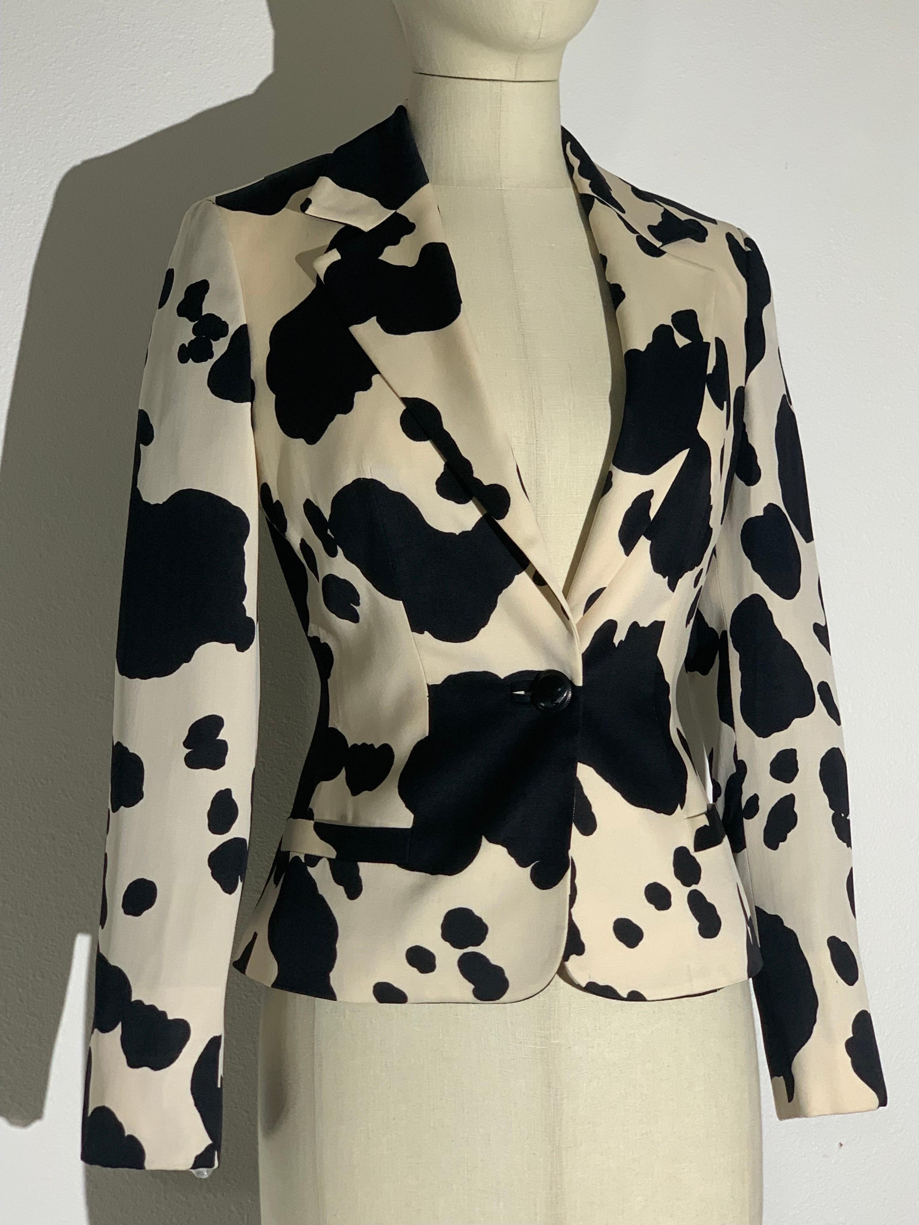 Gianni Versace Black/White Cow Print Wool Gabardine Jacket w Single Button For Sale 1