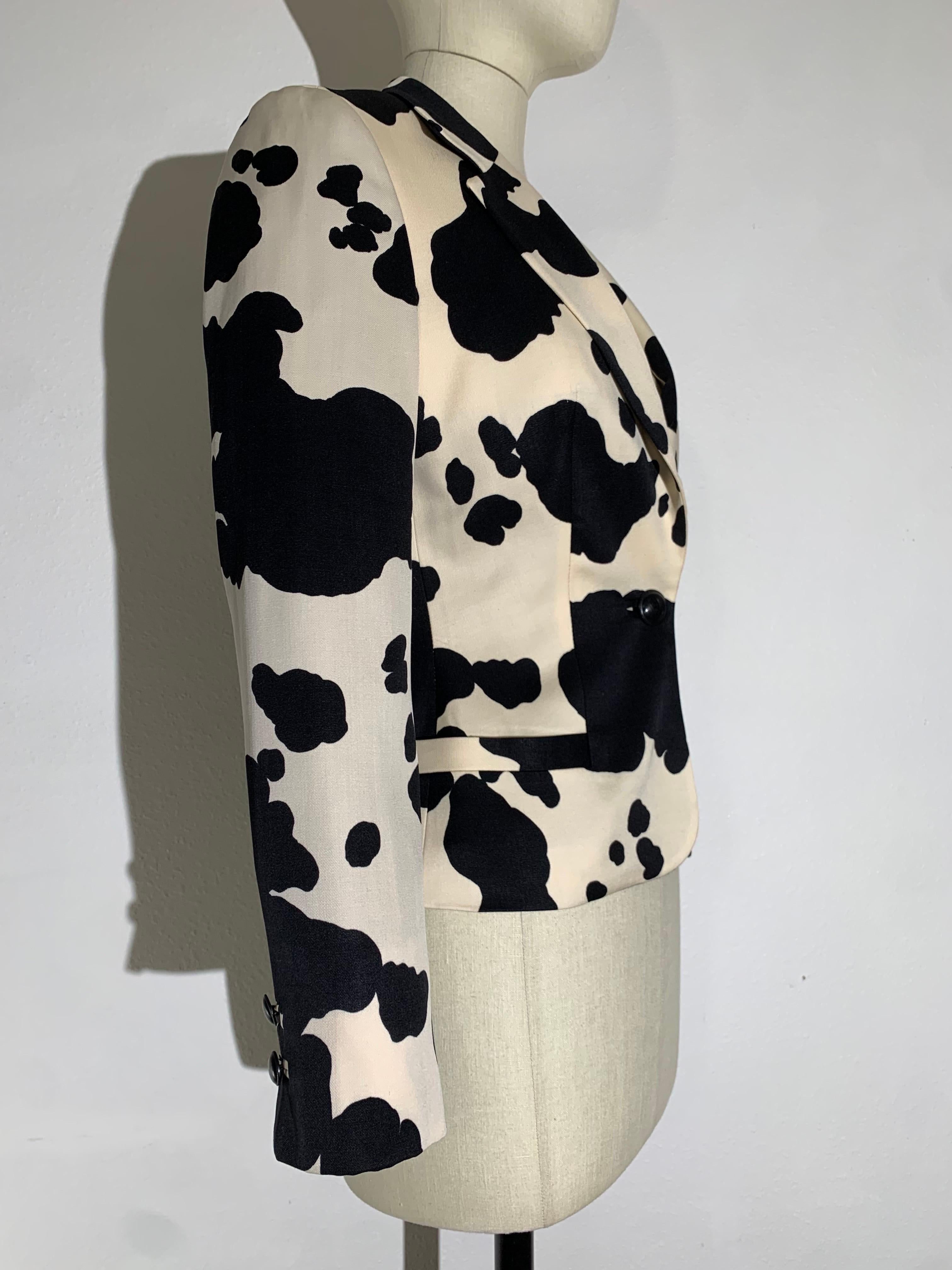 Gianni Versace Black/White Cow Print Wool Gabardine Jacket w Single Button For Sale 2