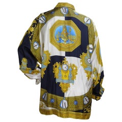 Gianni Versace Black & White Roman Clock Silk Shirt