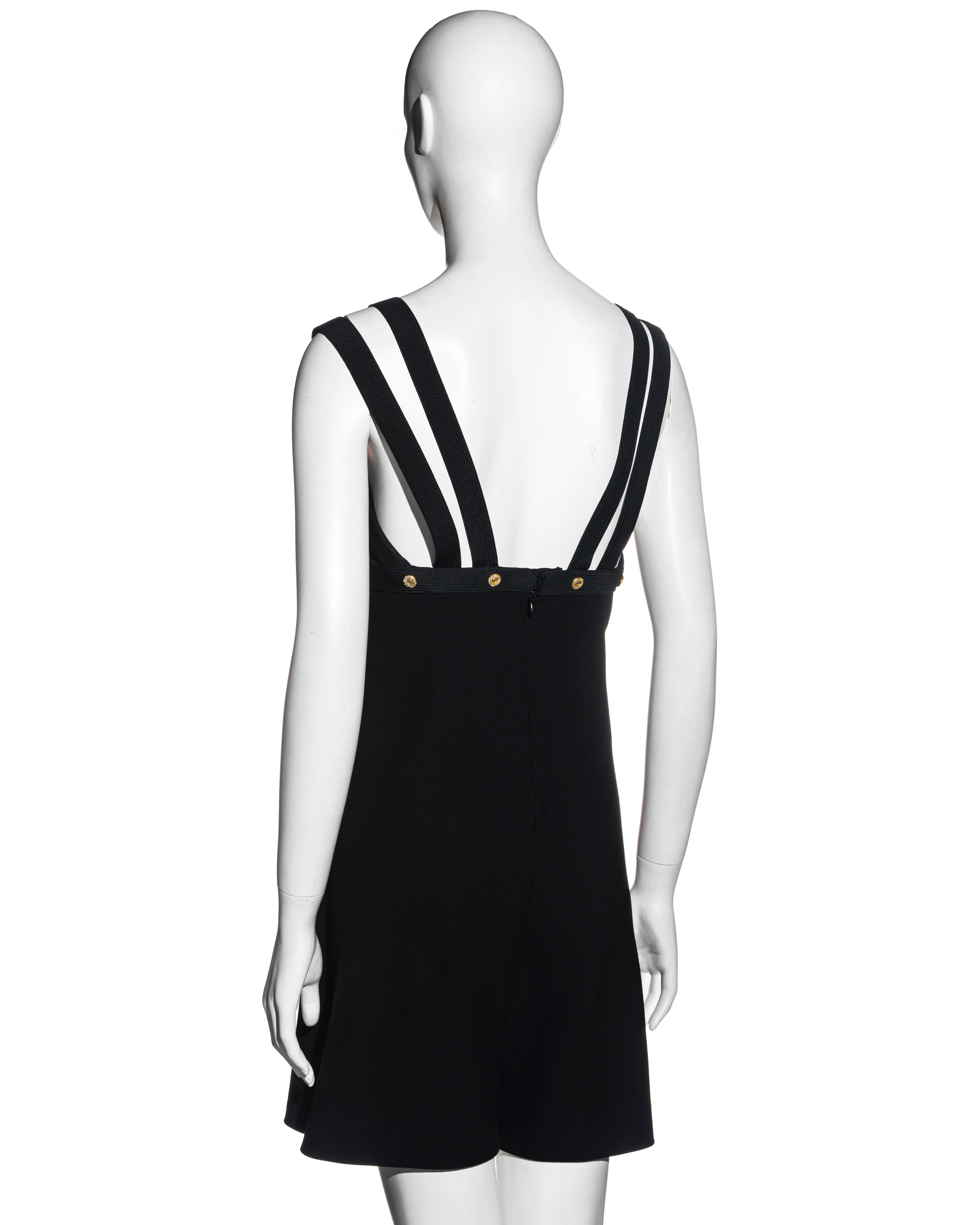 Gianni Versace black wool double strap playsuit with gold crystal studs, ss 1992 For Sale 2