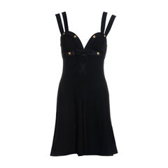 Combinaison à double sangle en laine noire avec clous en cristal doré Gianni Versace, P/E 1992