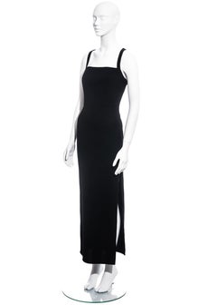 Gianni Versace black wool evening dress with high leg slit, fw 1993