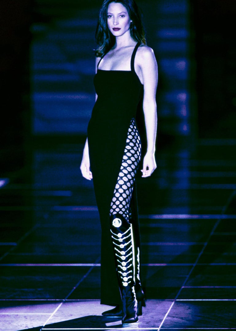 Gianni Versace black wool evening dress with high leg slit, fw 1993 For  Sale at 1stDibs