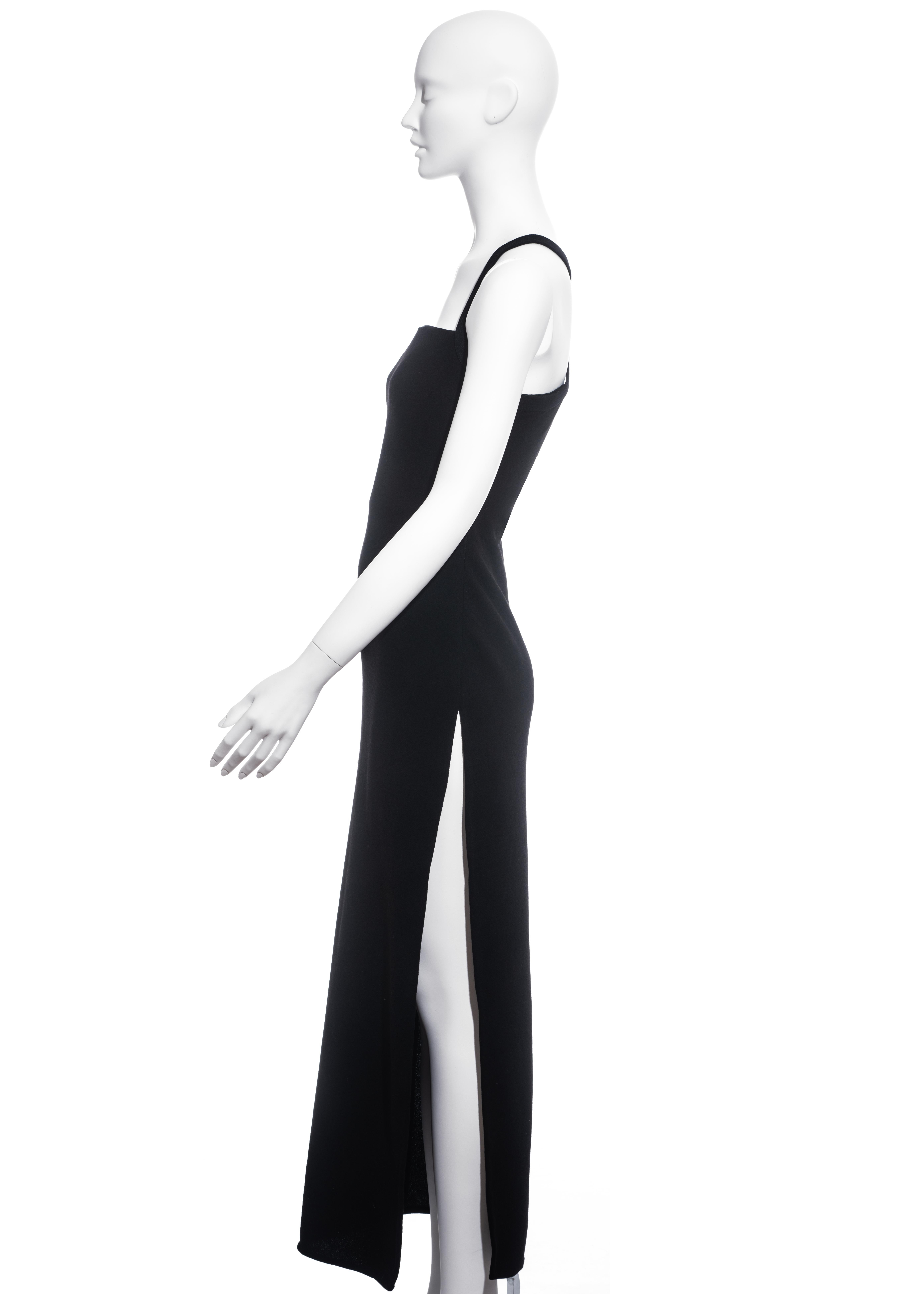 versace black satin high leg split dress