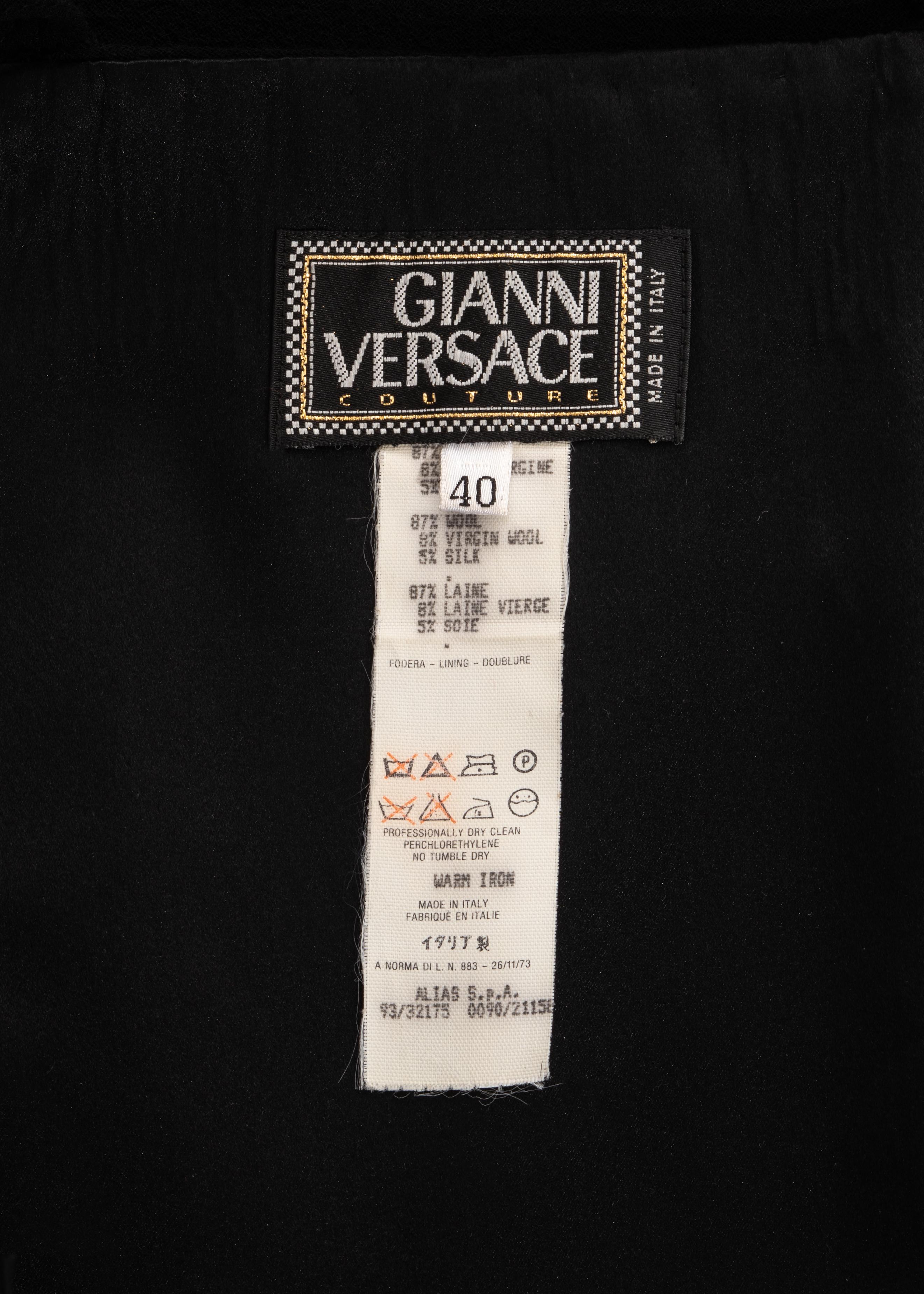 Black Gianni Versace black wool evening dress with high leg slit, fw 1993 For Sale