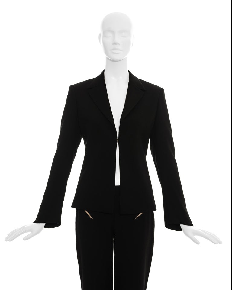 Gianni Versace black wool pant suit with mesh inserts, ss 1998 at 1stDibs