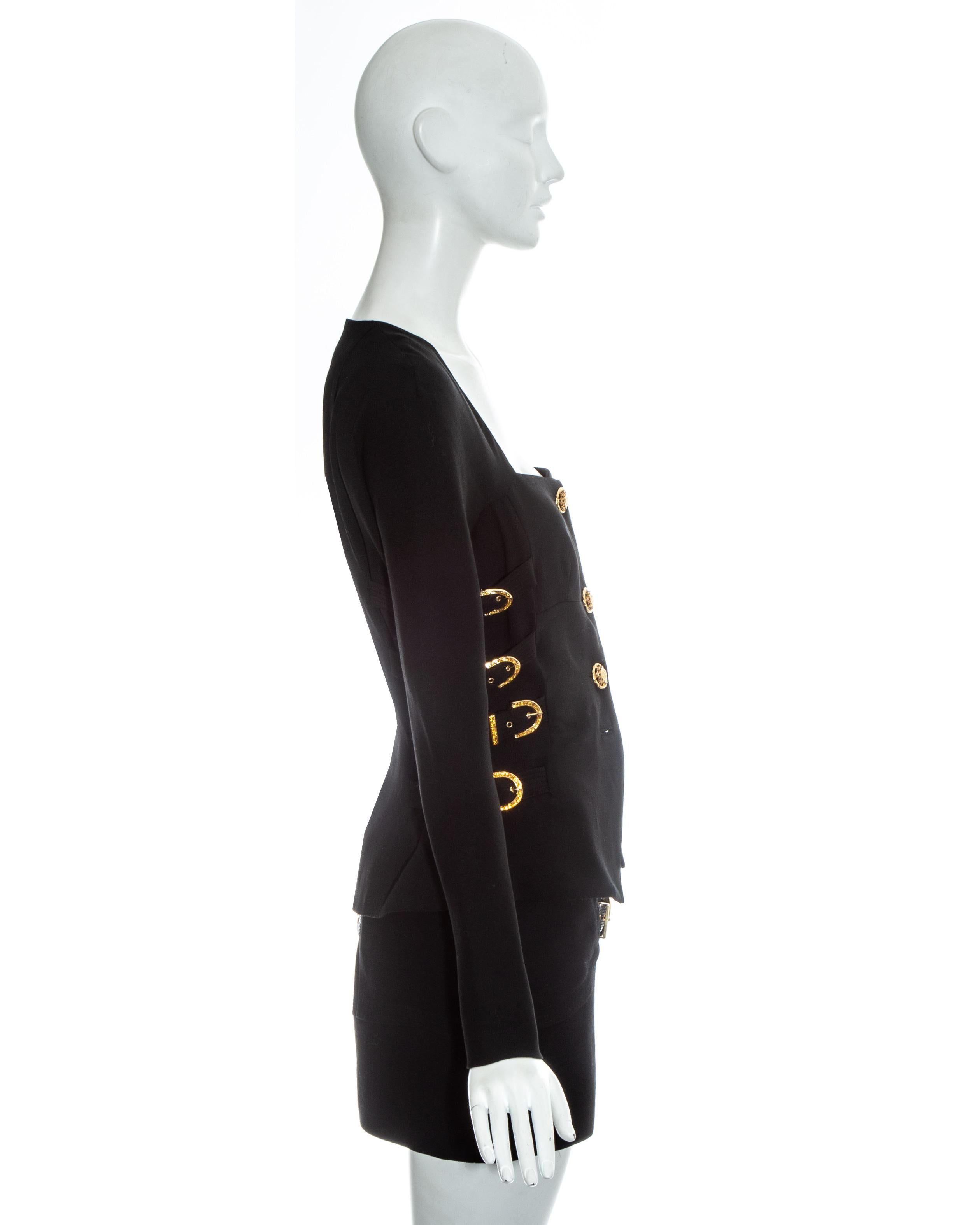 Gianni Versace black wool skirt suit with gold bondage buckles, fw 1992 2