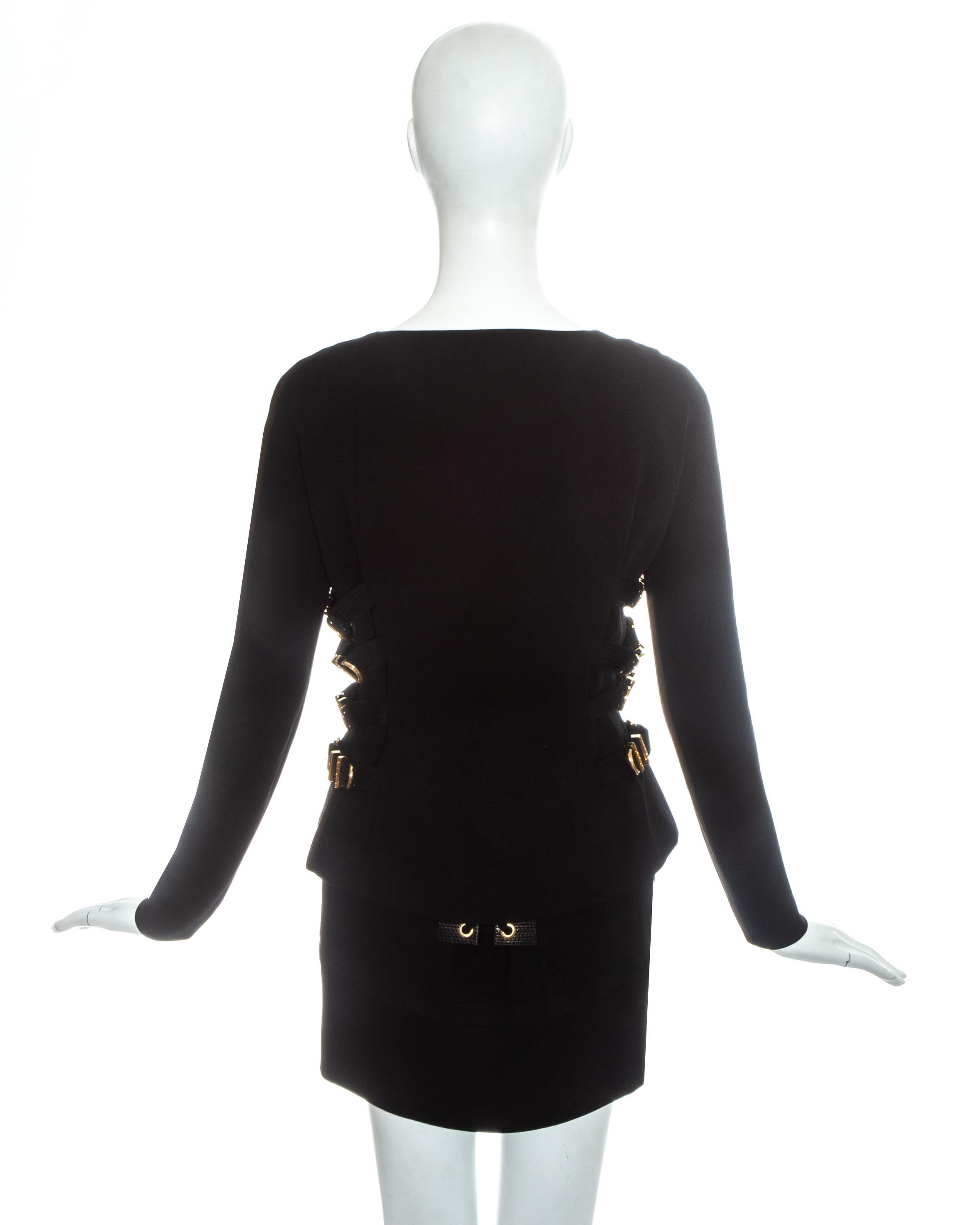Gianni Versace black wool skirt suit with gold bondage buckles, fw 1992 3