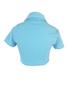 Gianni Versace Blue and White Check Cropped Shirt with Zipper Medusa Pull, 1990s