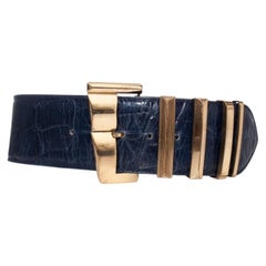 Gianni Versace, Blue croc stamped leather waist belt