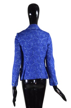 Gianni Versace Blue Lace and Leather Blazer Jacket