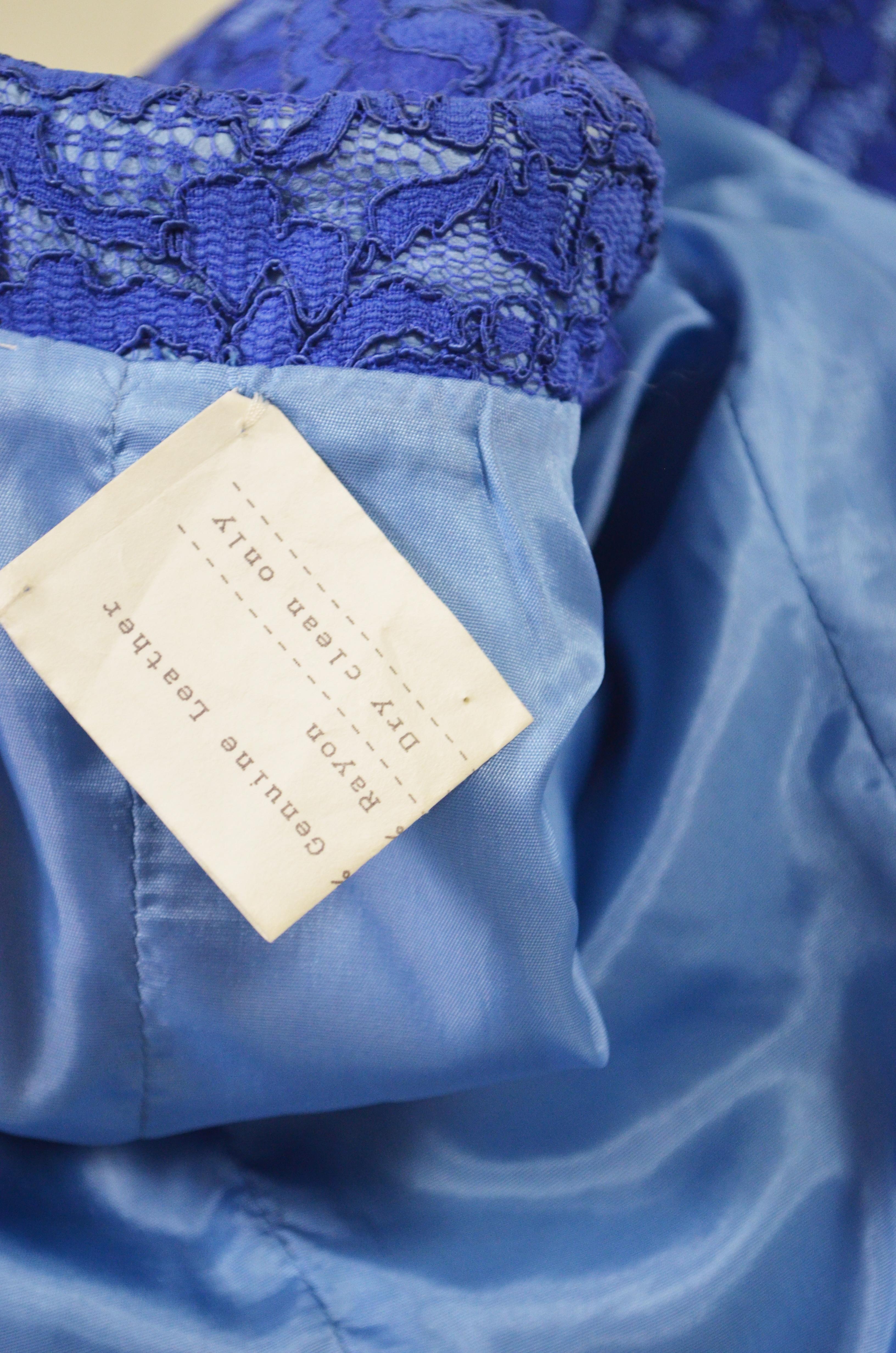 Gianni Versace Blue Lace and Leather Blazer Jacket For Sale 2