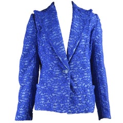 Gianni Versace Blue Lace and Leather Blazer Jacket