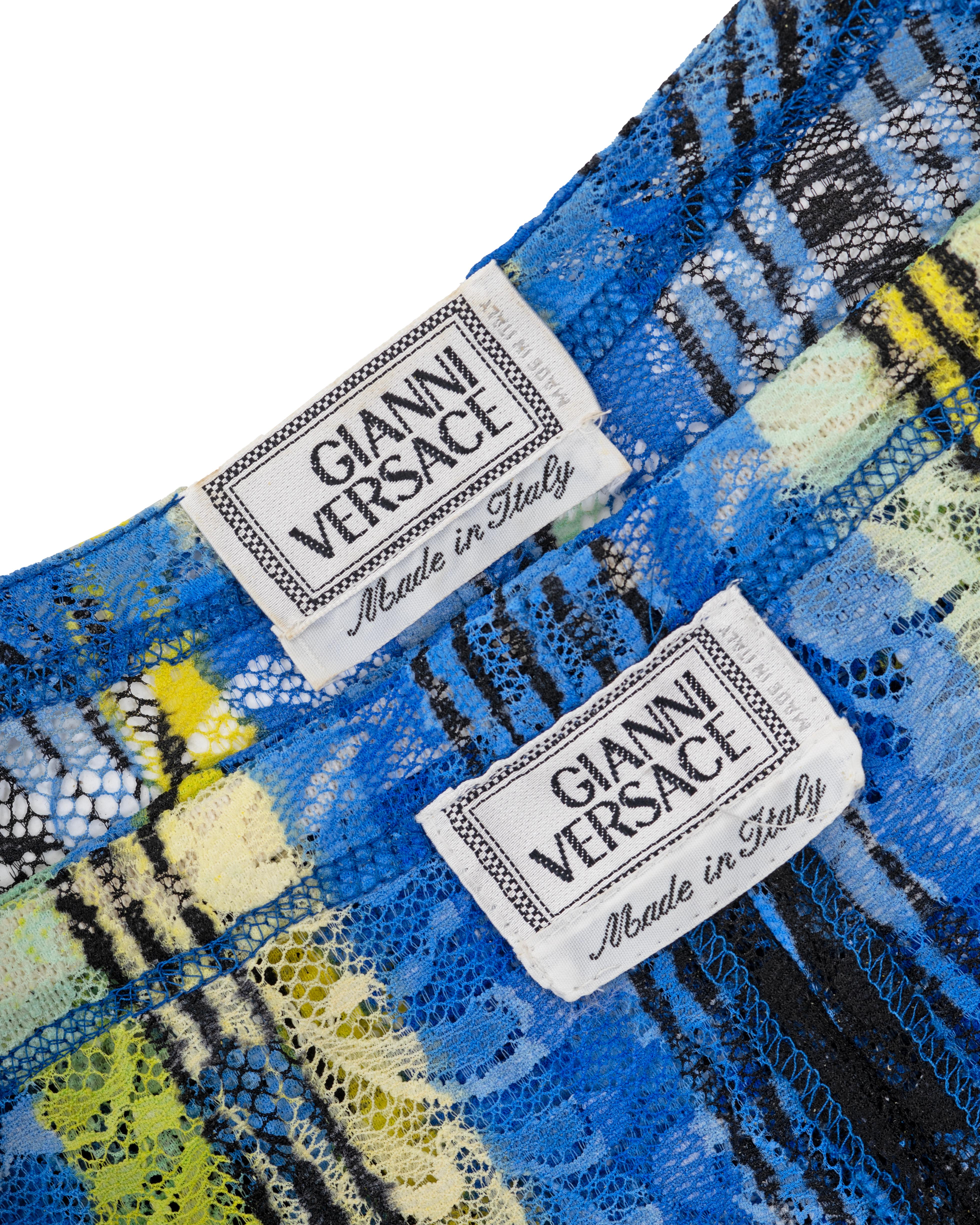 Gianni Versace: blauer Spitzen-Bodysuit und Leggings-Set, fw 1993 im Angebot 7