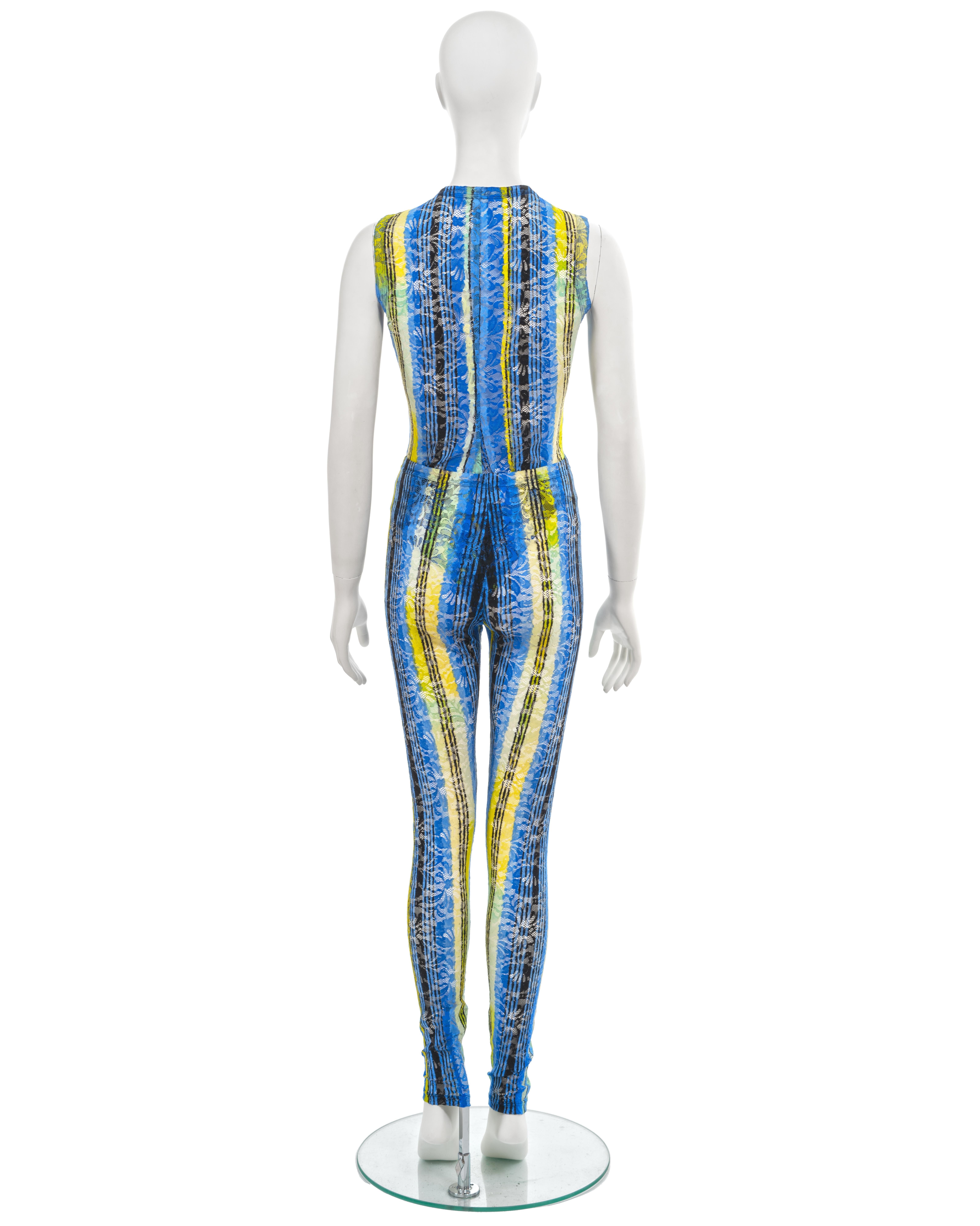 Gianni Versace: blauer Spitzen-Bodysuit und Leggings-Set, fw 1993 im Angebot 3