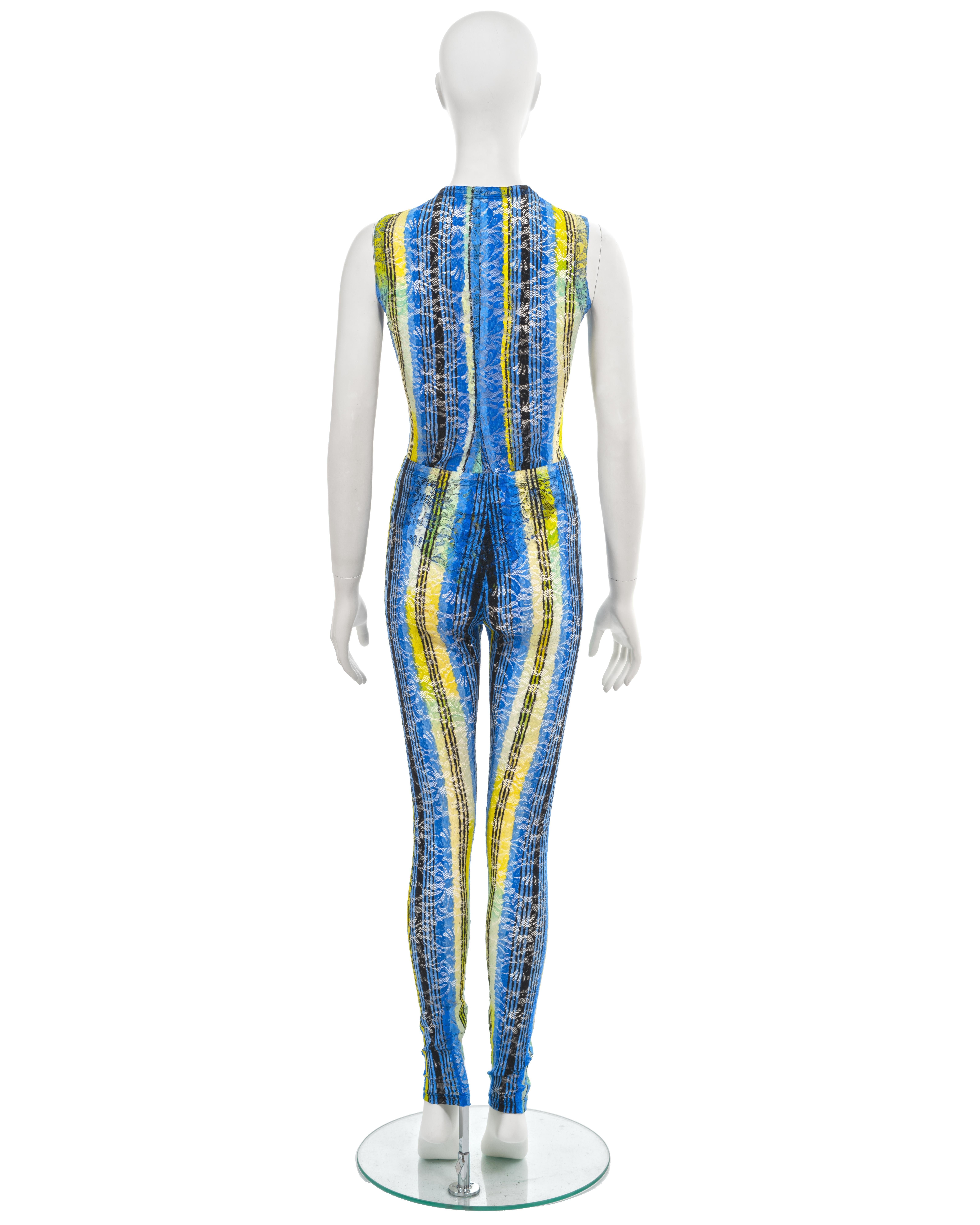 Gianni Versace blue lace bodysuit and leggings set, fw 1993 For Sale 2