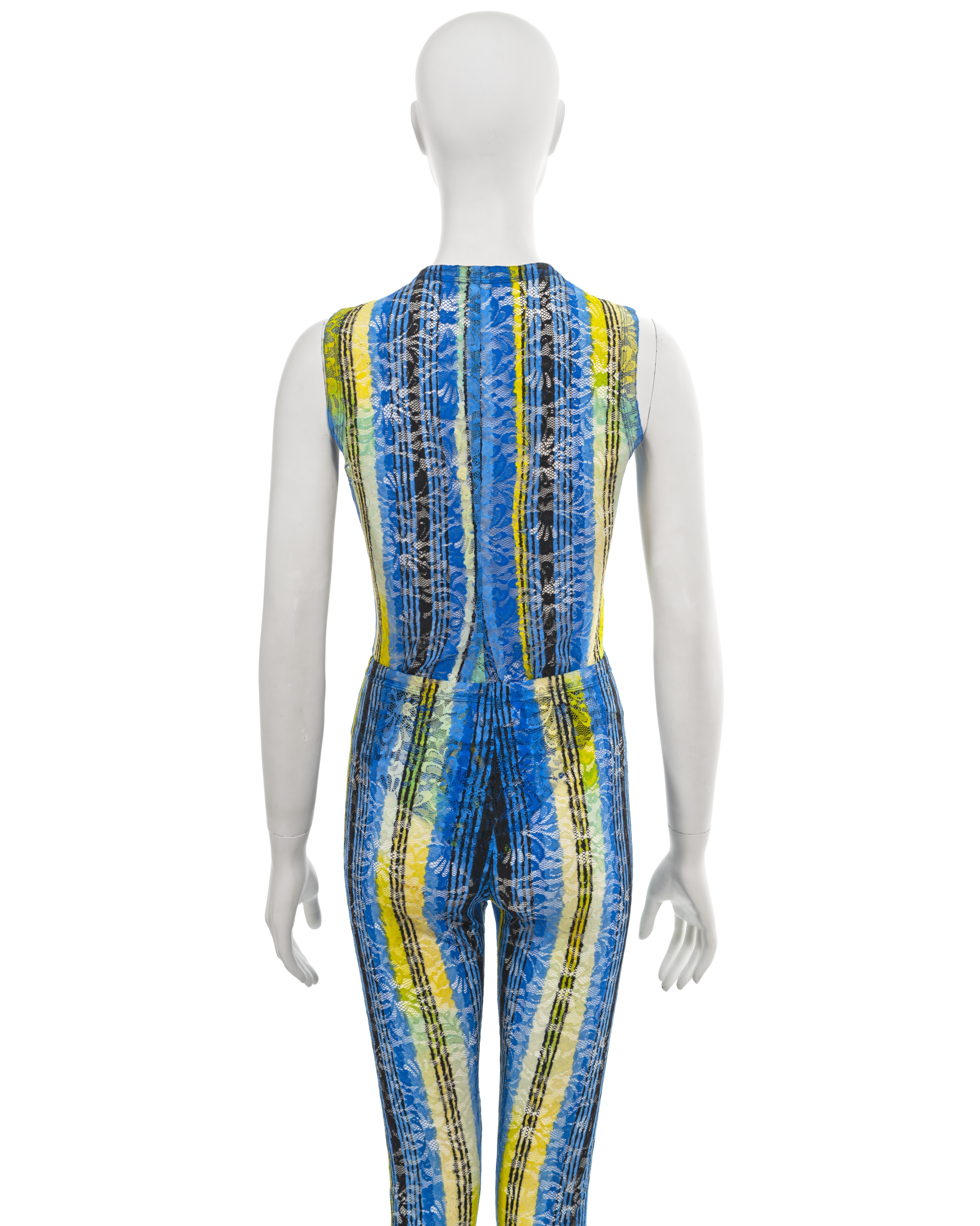 Gianni Versace: blauer Spitzen-Bodysuit und Leggings-Set, fw 1993 im Angebot 4
