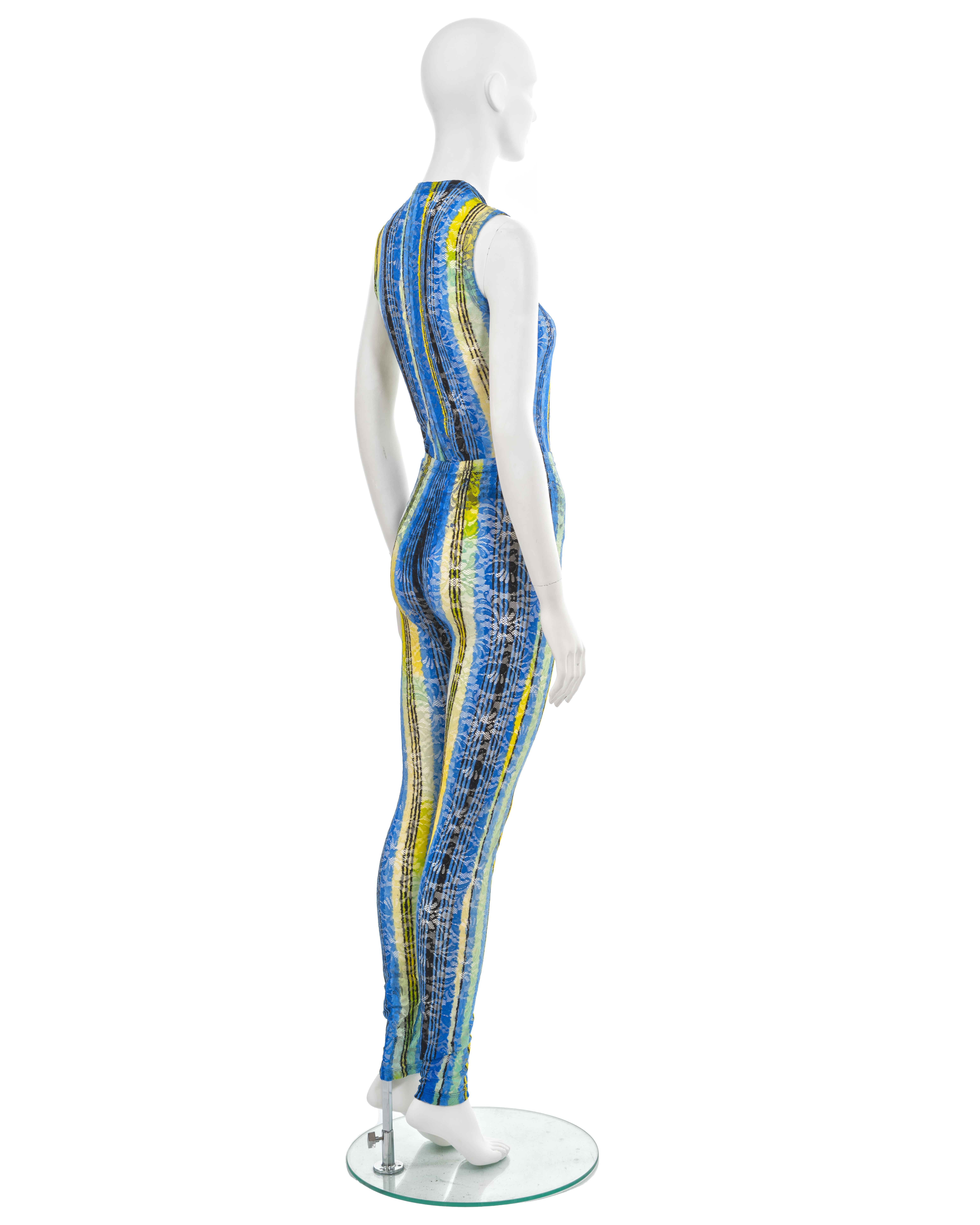 Gianni Versace: blauer Spitzen-Bodysuit und Leggings-Set, fw 1993 im Angebot 5