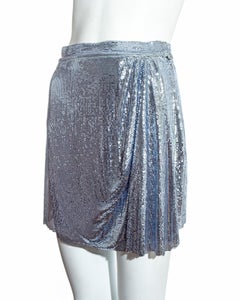 Gianni Versace blue Oroton chainmail draped evening mini skirt, fw 1994