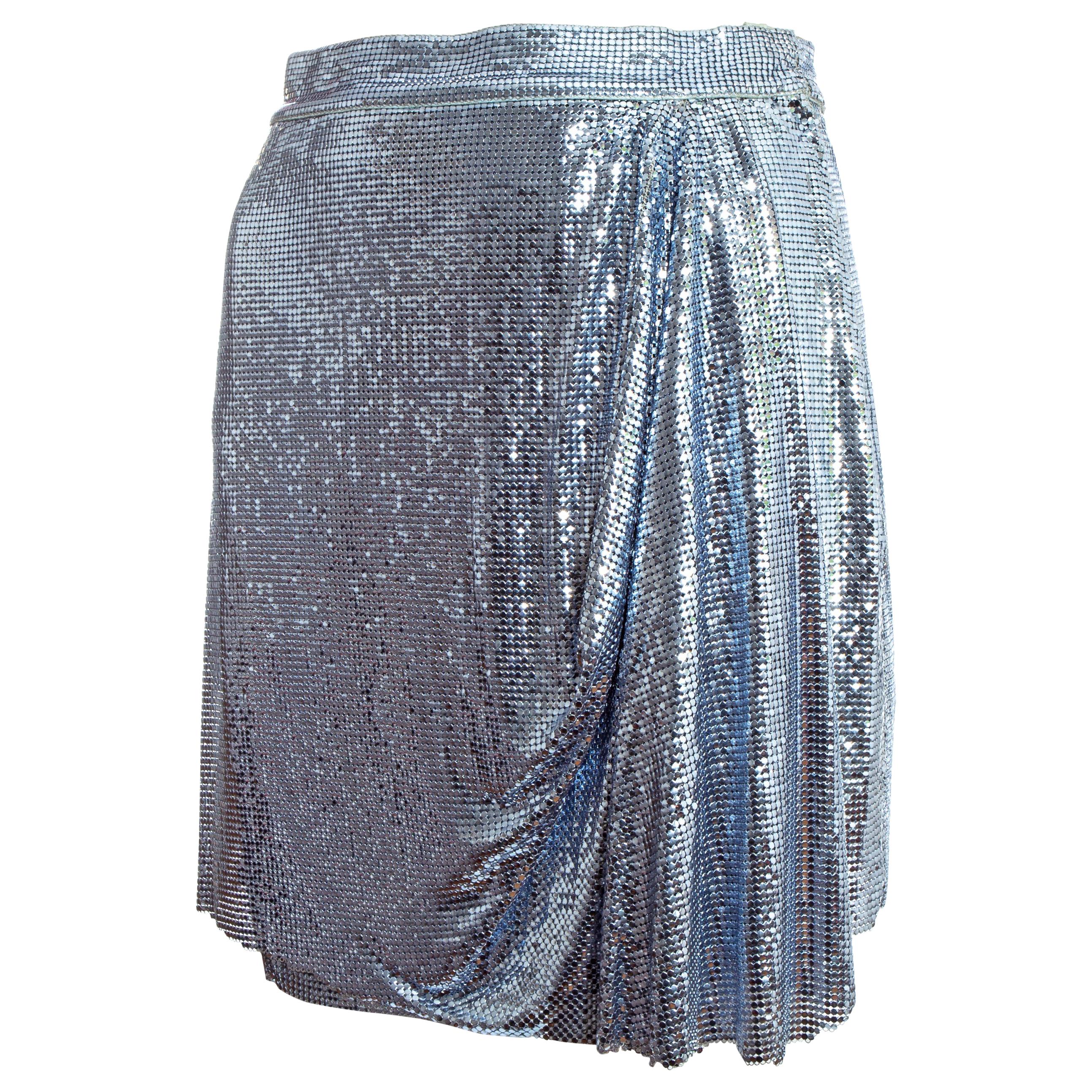 Gianni Versace blue Oroton chainmail draped evening mini skirt, fw 1994