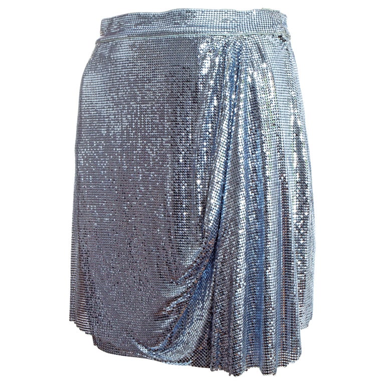 Gianni Versace blue Oroton chainmail draped evening mini skirt, fw 1994 ...