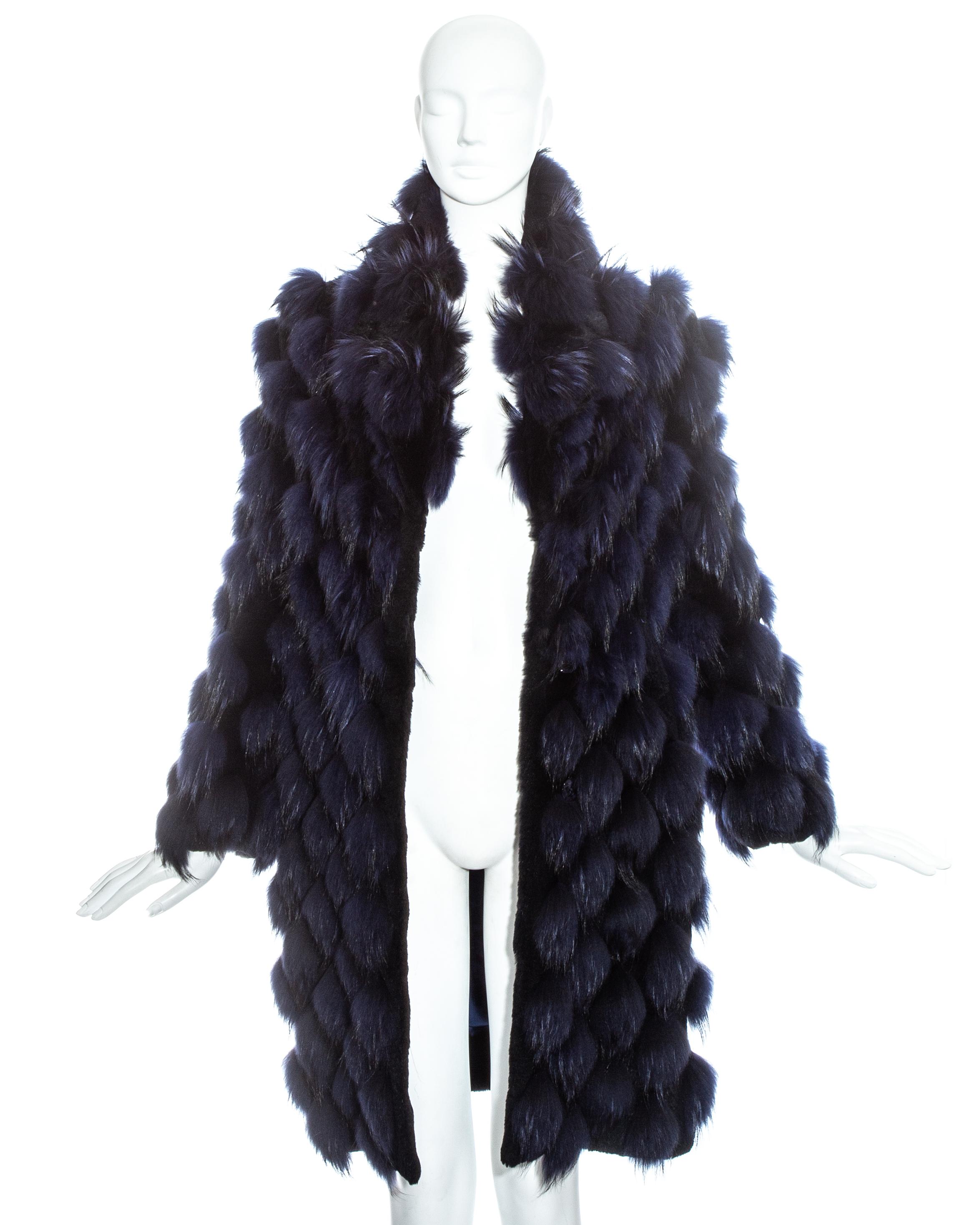 Black Gianni Versace blue Raccoon fur coat, fw 1997 For Sale