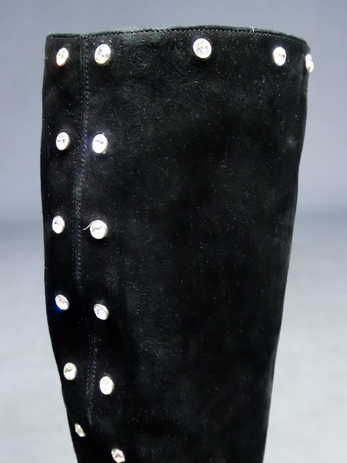 Gianni Versace Boots in Suede and Swarovski Rhinestone Circa 2000 For Sale 3