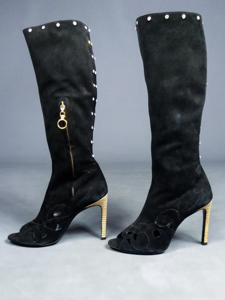 Gianni Versace Boots in Suede and Swarovski Rhinestone Circa 2000 For ...