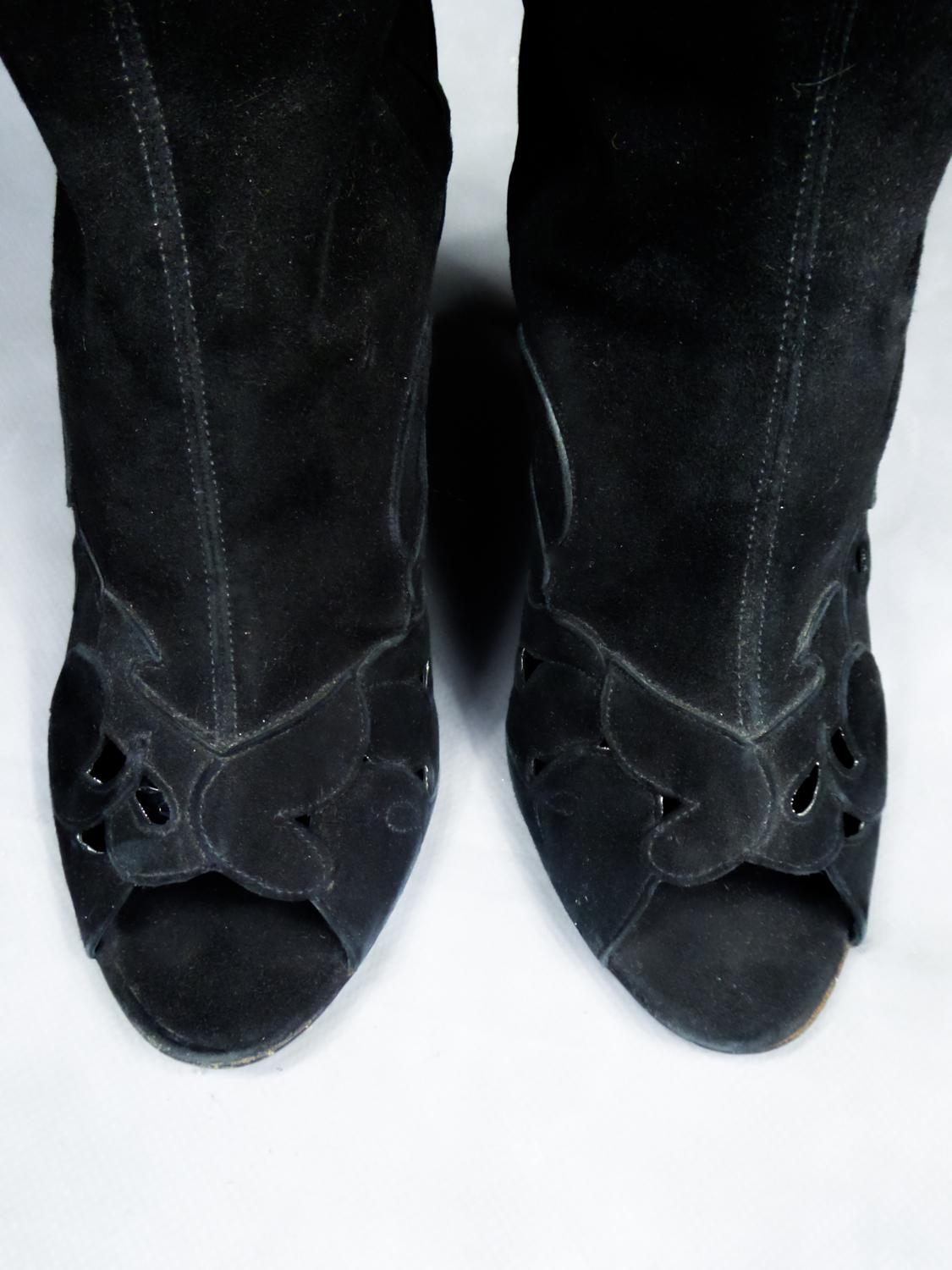 Women's Gianni Versace Boots in Suede and Swarovski Rhinestone Circa 2000 For Sale