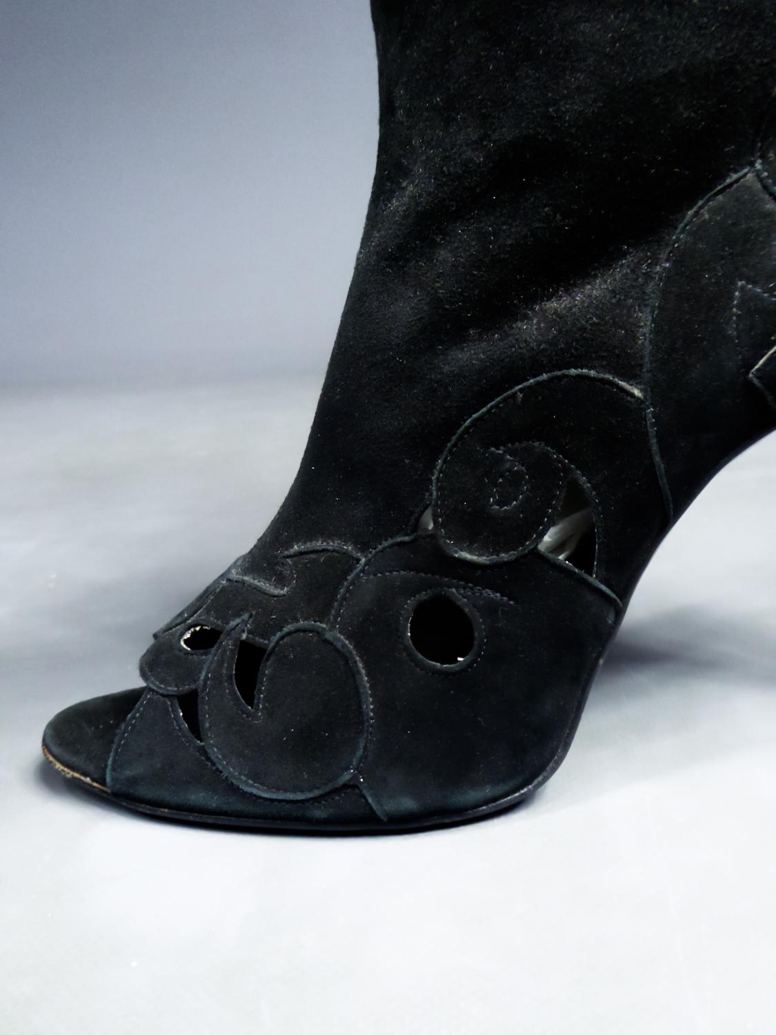 Gianni Versace Boots in Suede and Swarovski Rhinestone Circa 2000 For Sale 1