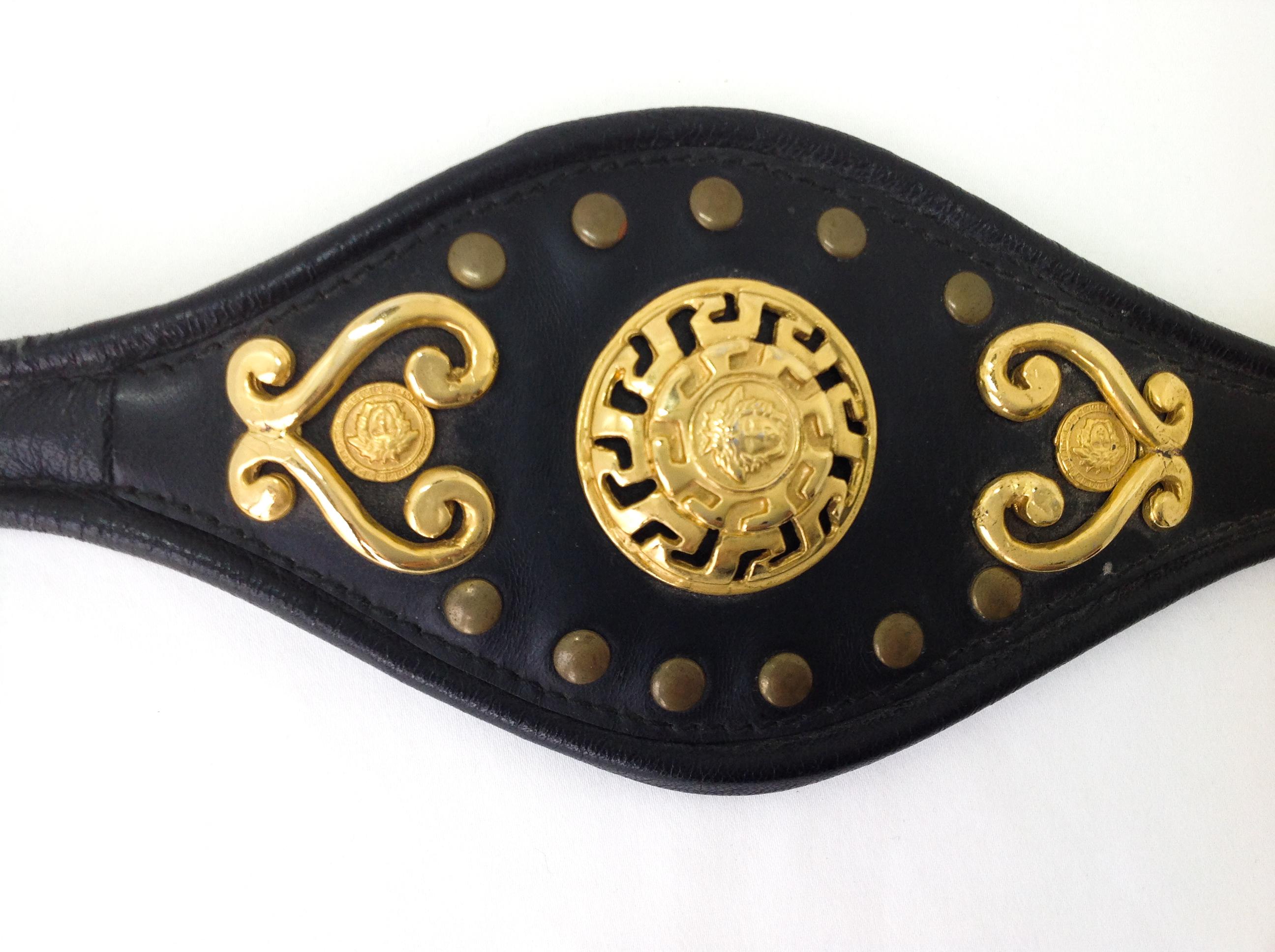 Women's or Men's GIANNI VERSACE Bracelet Vintage 1990s Leather Cuff Miami Collection 1993