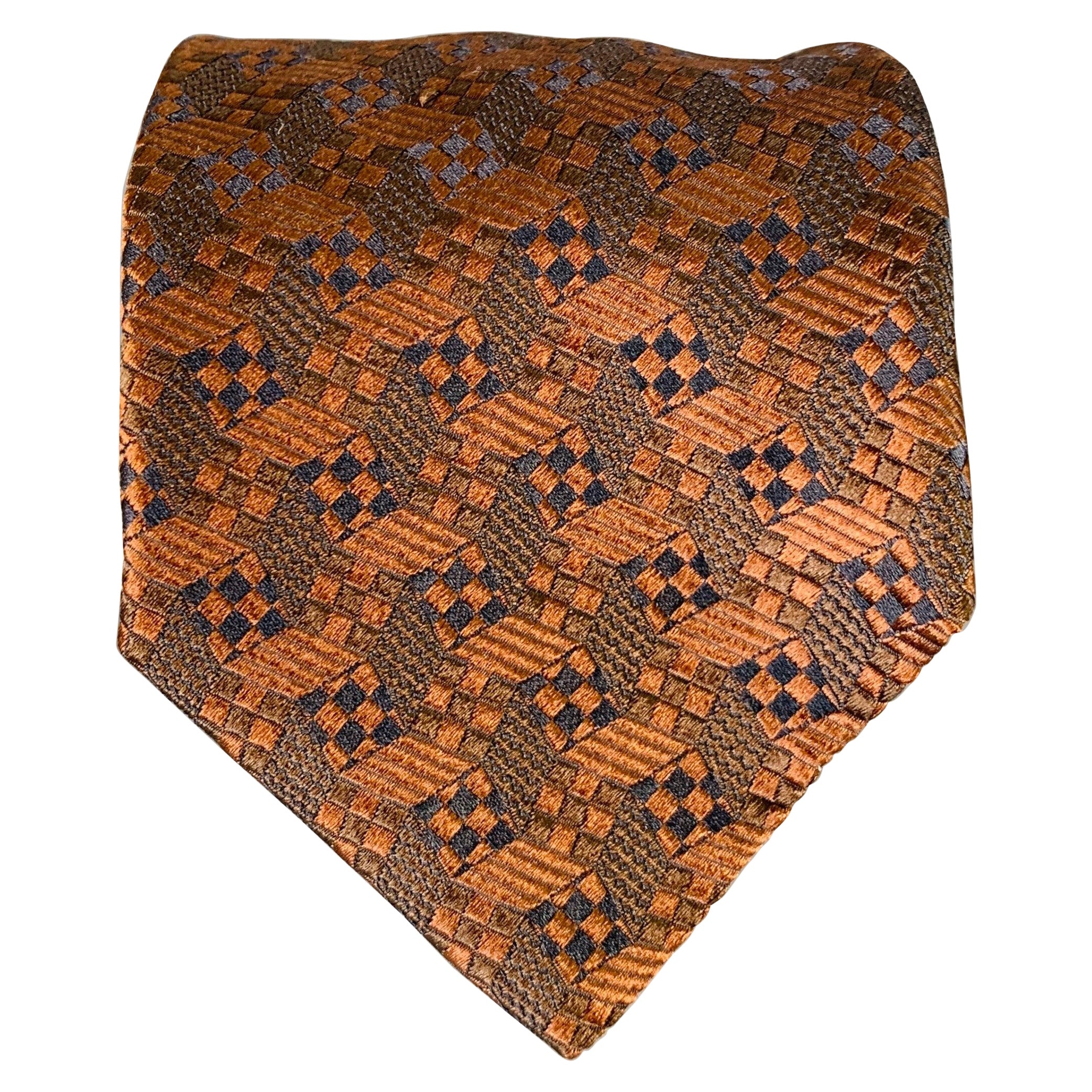 GIANNI VERSACE Brown Black Geometric Jacquard Silk Tie in vendita