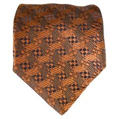 GIANNI VERSACE Brown Black Geometric Jacquard Silk Tie