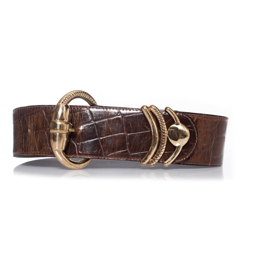 Women's Gianni Versace, Brown croc stamped leather belt For Sale
