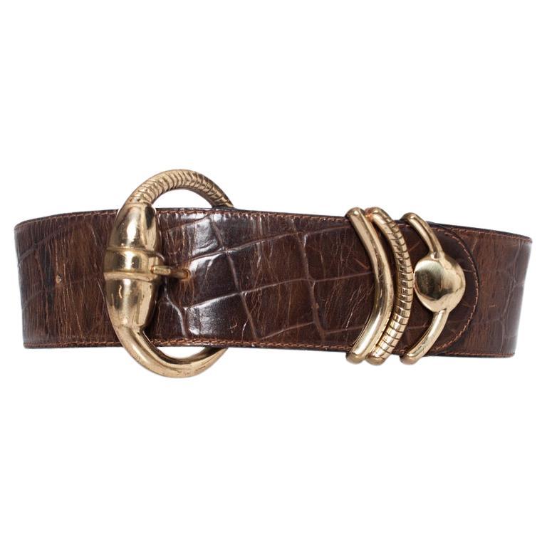 Gianni Versace, Brown croc stamped leather belt For Sale