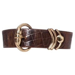 Gianni Versace, Brauner Ledergürtel mit Krokoprägung