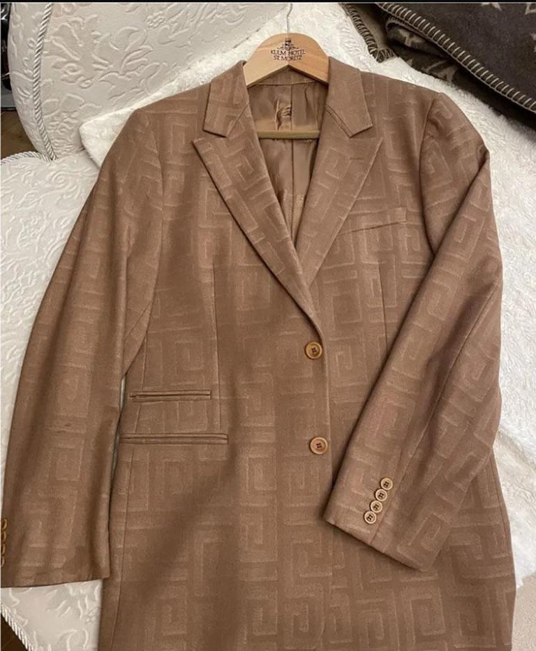 GIANNI VERSACE BROWN GREEK KEY BLAZER JACKET Sz IT 48 (M) For Sale at ...