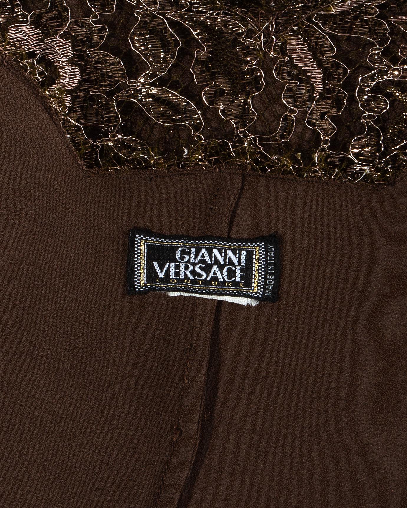 Gianni Versace brown lame lace silk mini dress, fw 1996 In Good Condition In London, GB