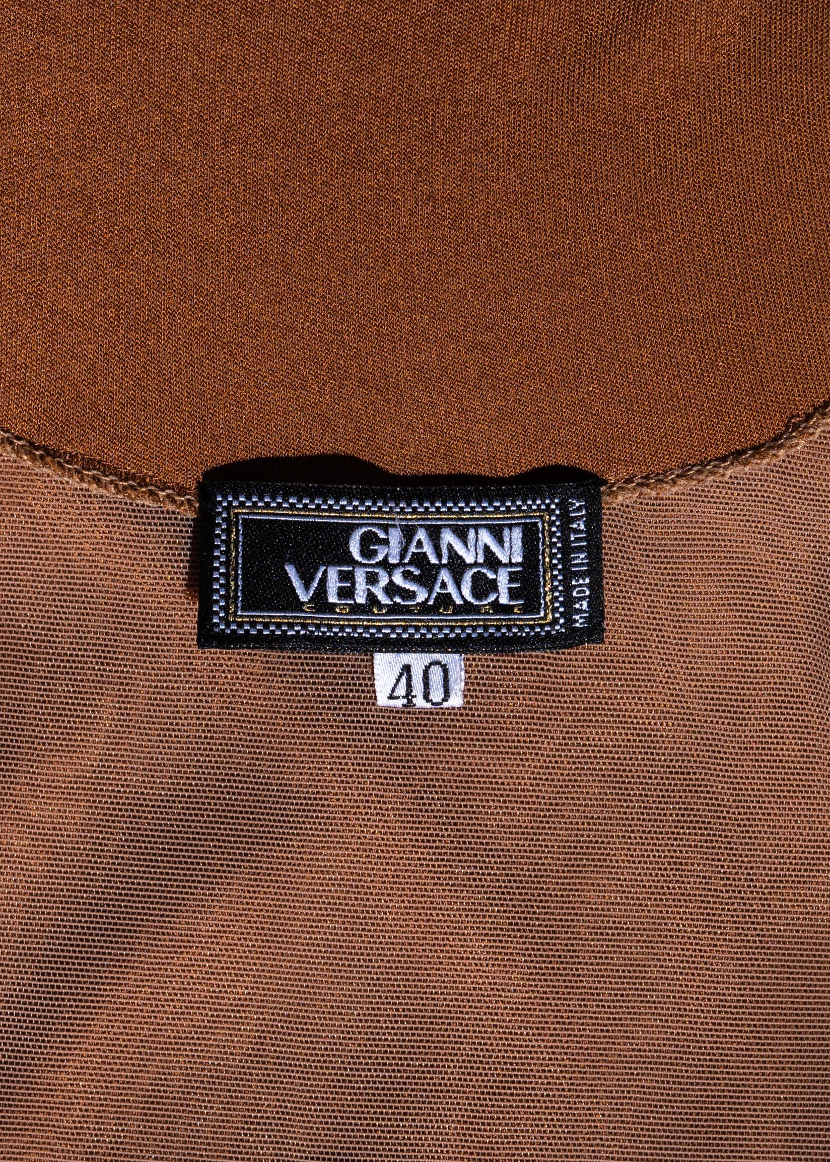 Robe du soir en cuir brun et jersey de viscose de Gianni Versace, saison 2001 en vente 4