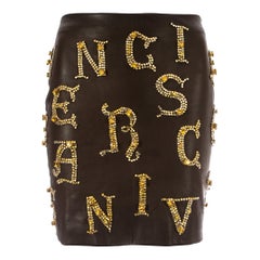Gianni Versace brown leather skirt with gold crystal embellishment, fw 1997