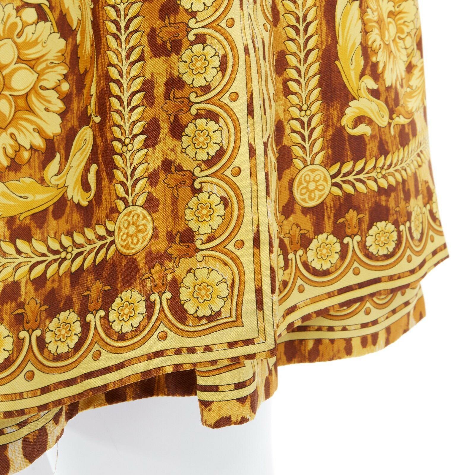 GIANNI VERSACE brown leopard gold baroque rococo print flared mini skirt IT42 M 5
