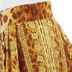 GIANNI VERSACE brown leopard gold baroque rococo print flared mini skirt IT42 M