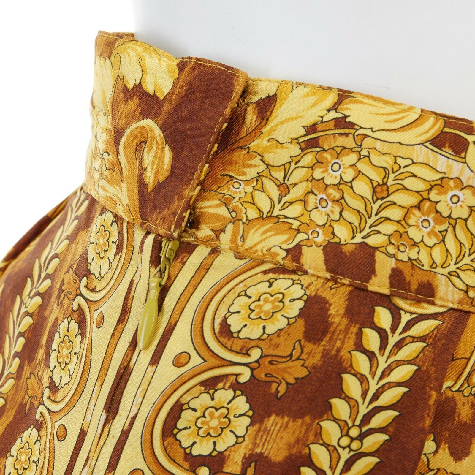 GIANNI VERSACE brown leopard gold baroque rococo print flared mini skirt IT42 M 3