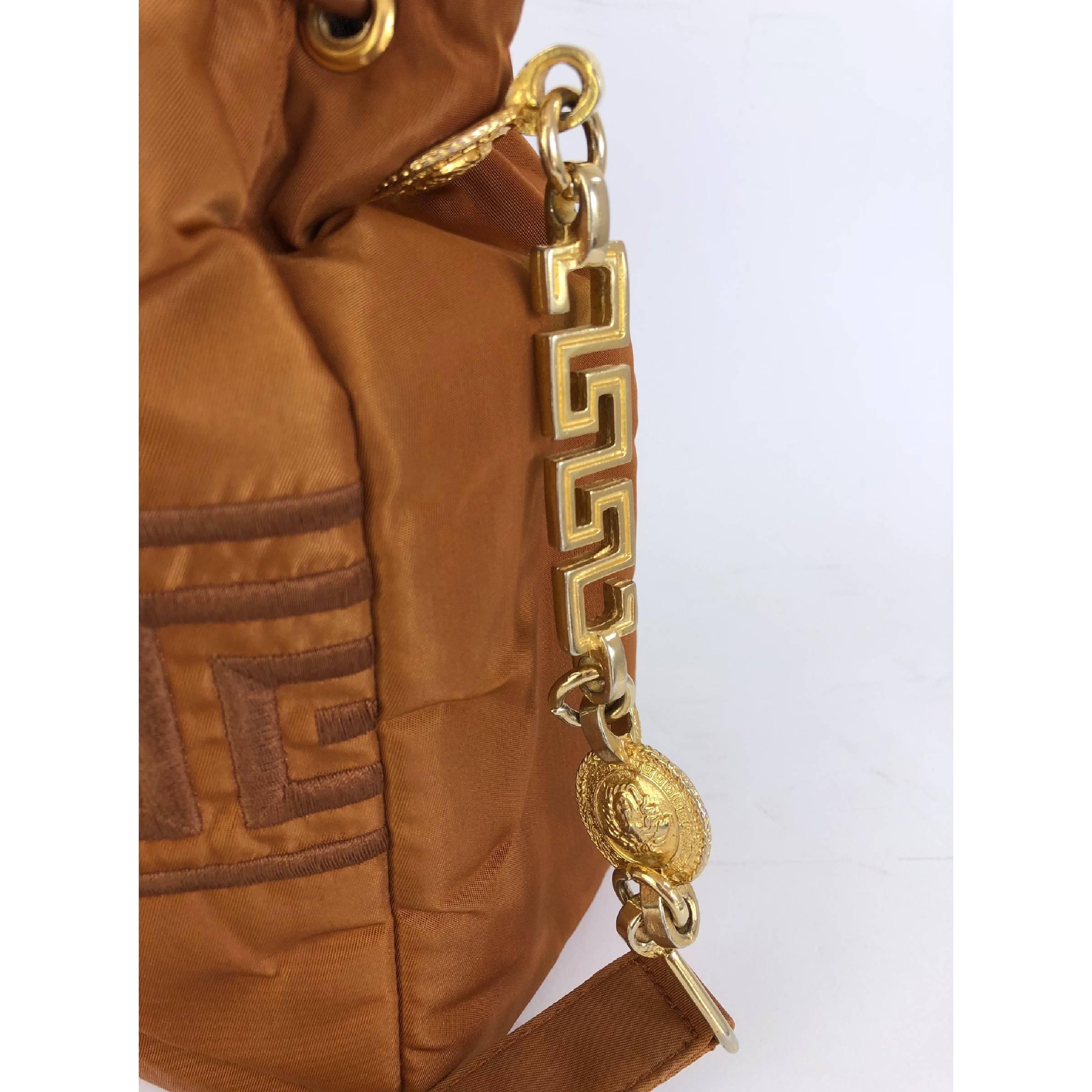 Gianni Versace Brown Satin Shoulder Bucket Bag, 1990s 1